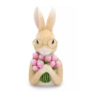 New! Bunny with Floral Bouquet Figurine